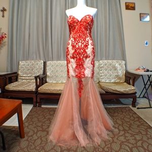 Cinderella Divine Red Chiffon Mermaid Evening Gown Dress Size 16
